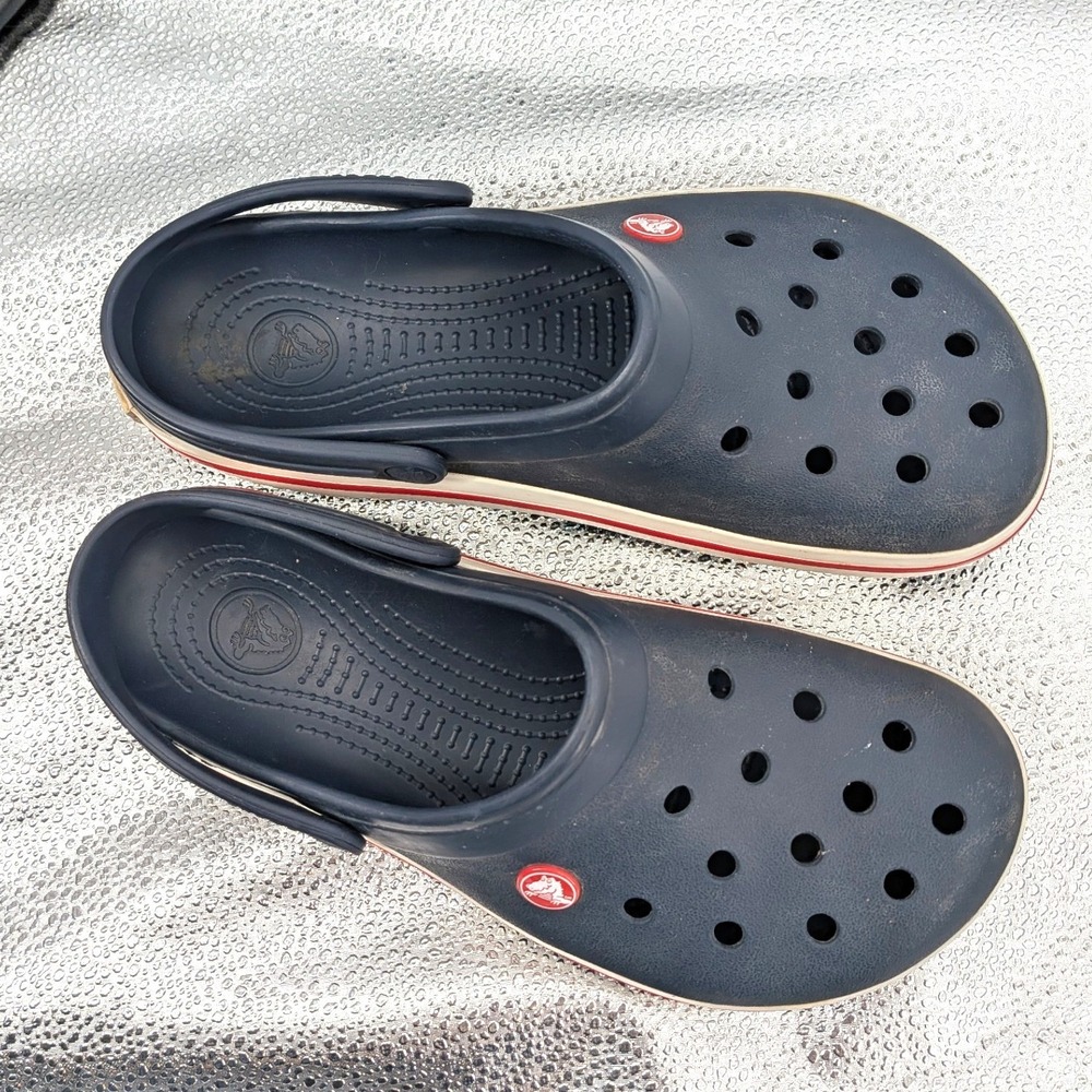 Crocs Crocband Clogs Navy Blue Red White Slip On Shoes Mens 7‎ Womens 9